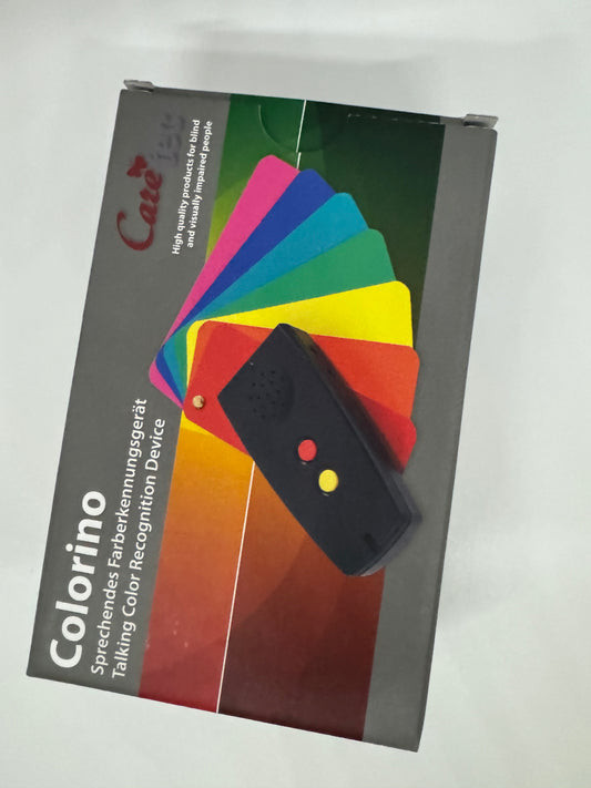 Colorino talking color identifier and light detector. Accurately announces 150 shades of color and different intensity of light sources including lamps, overhead lights, sunlight, etc.