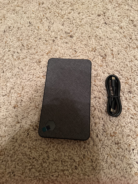 Portable 20,000mAh 45 watt power bank with 2 high speed USB-A ports, 1 high speed USB-C port, and ability to charge laptops, smart devices, tablets, phones, Braille displays, book readers, etc